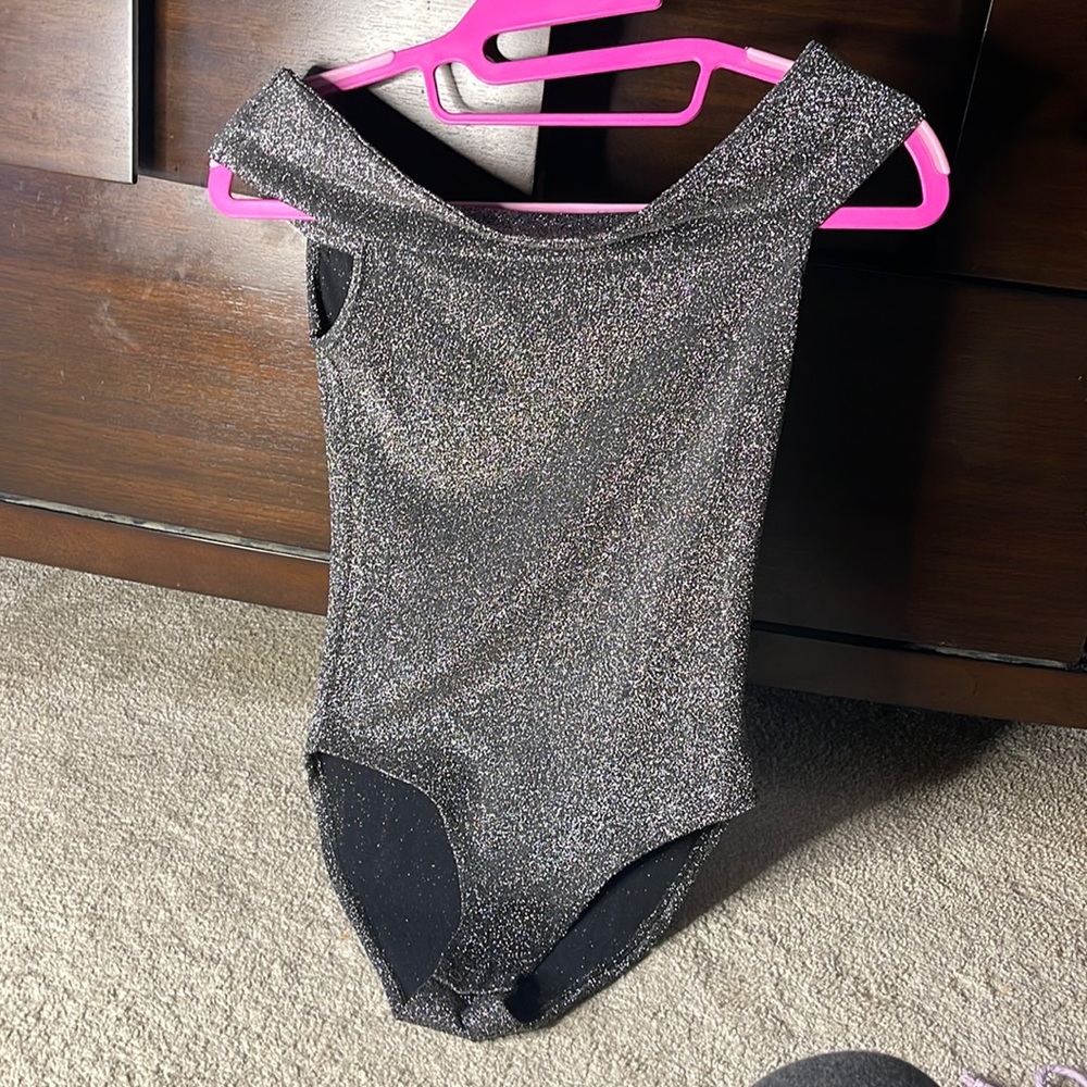 Silver gliterry off the shoulders body suit